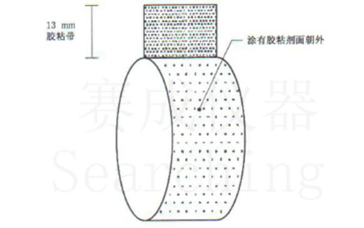 濟(jì)南賽成VOC-01環(huán)形初粘儀測試時(shí)，將膠帶式樣彎轉(zhuǎn)成如圖這樣的環(huán)形試樣，有膠面朝外
